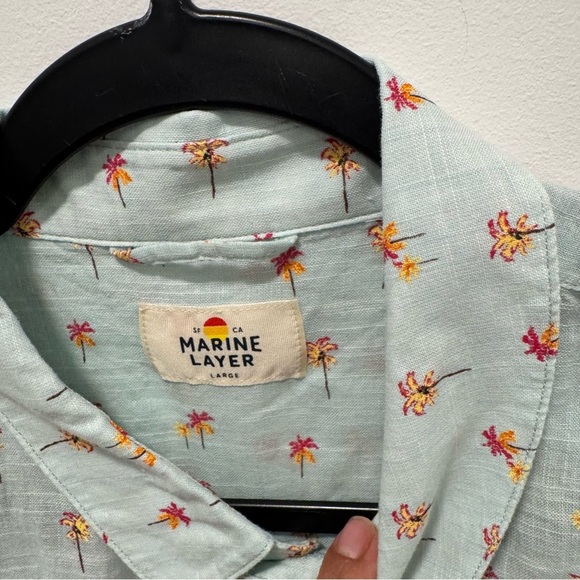 Marine Layer Men's Aqua Palm Print Short Sleeve Button-Up Shirt Size L - Picture 7 of 10